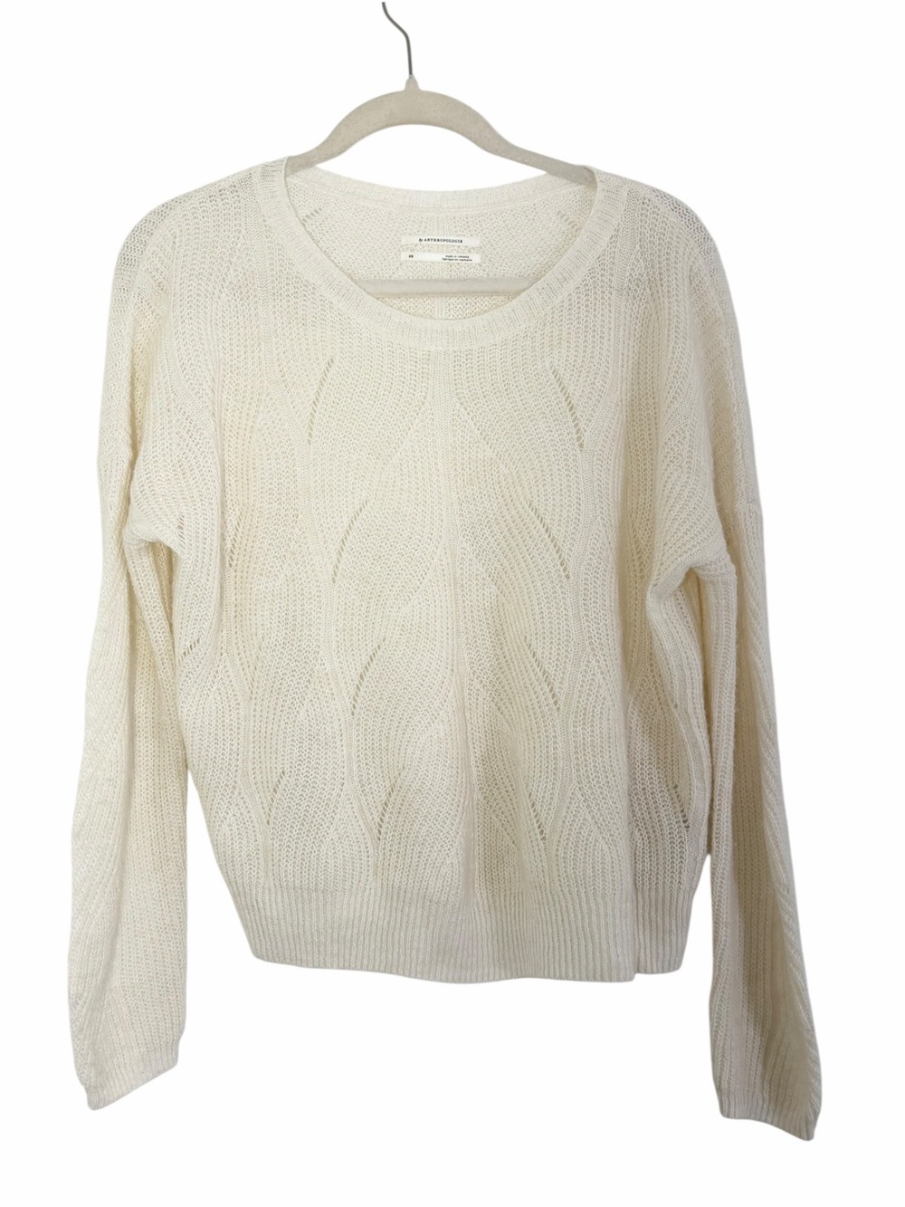 Anthropologie Ivory Open Knit Wool Blend Sweater XS Transitional Lightweight